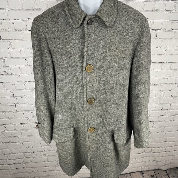 VTG Pendleton Grey Wool Buttoned Fur Lined Collared Coat USA Large L *defects - Picture 1 of 16